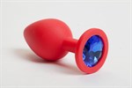 Красная силиконовая пробка с синим кристаллом - 9,5 см. - фото 50636