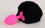 Розовая анальная пробка с черным хвостом  Задорный Кролик  - фото 312998