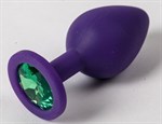 Фиолетовая силиконовая пробка с зеленым кристаллом - 9,5 см. - фото 468229