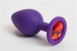 Фиолетовая силиконовая пробка с красным кристаллом - 9,5 см. - фото 50637