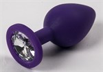 Фиолетовая силиконовая пробка с прозрачным кристаллом - 9,5 см. - фото 148837