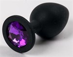 Черная силиконовая анальная пробка с фиолетовым кристаллом - 9,5 см. - фото 50643