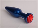 Синяя анальная пробка с красным кристаллом - 11,2 см. - фото 50671