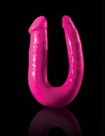 Ярко-розовый U-образный фаллоимитатор Double Trouble - 34,3 см. - фото 149718