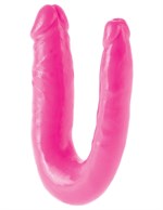 Ярко-розовый U-образный фаллоимитатор Double Trouble - 34,3 см. - фото 149715