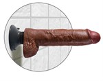 Коричневый вибратор-гигант со съёмной присоской 10  Vibrating Cock with Balls - 25,4 см. - фото 1413658