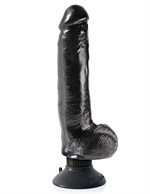 Чёрный виброфаллос со съемной присоской 9  Vibrating Cock with Balls - 22,9 см. - фото 51036
