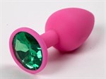 Розовая анальная пробка с зеленым кристаллом - 9,5 см. - фото 1161043
