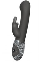 Чёрный вибратор The G-spot Rabbit со стразами на рукояти - 22 см. - фото 149927