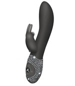 Чёрный вибромассажёр с клиторальным отростком и отделанной стразами рукоятью The Classic Rabbit - 22 см. - фото 149948