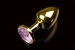 Маленькая золотистая анальная пробка с круглым кончиком и розовым кристаллом - 7 см. - фото 150070