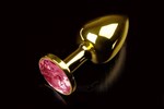 Маленькая золотистая анальная пробка с круглым кончиком и рубиновым кристаллом - 7 см. - фото 150074
