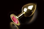 Большая золотая анальная пробка с закругленным кончиком и рубиновым кристаллом - 9 см. - фото 150085