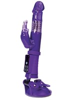 Фиолетовый вибратор с вращением бусин, клиторальным зайчиком и надёжной присоской - фото 1415182