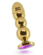 Золотистая фигурная анальная пробка R10 RICH Gold/Purple с фиолетовым кристаллом - 14,5 см. - фото 150459