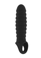 Чёрная ребристая насадка Stretchy Penis Extension No.32 - фото 1393525
