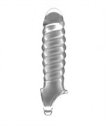 Прозрачная ребристая насадка Stretchy Penis Extension No.32 - фото 1360574