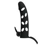 Чёрная закрытая насадка на пенис с вибрацией - 15,2 см. - фото 1393587