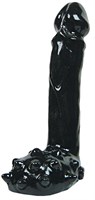 Анальный фаллоимитатор с мошонкой, покрытой шишечками, All Black - 19 см. - фото 187417