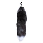 Серебристая анальная пробка с темным лисьим хвостом Black & White Fox Tail Size S 515984