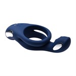 Синее эрекционное виброкольцо с двойным подхватом мошонки Ring Around The Rosy 519067