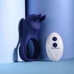 Синее эрекционное виброкольцо с клиторальной подушечкой и пультом ДУ Adjustable Fun Ring 519068