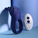 Синее эрекционное виброкольцо с клиторальной подушечкой и пультом ДУ Adjustable Fun Ring 519068