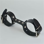 Черные кожаные наручники-фиксатор 519307 - фото 851519