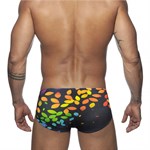 Черные мужские плавки с цветными листиками 519390