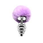 Серебристая анальная пробка с сиреневым мехом Metal Anal Fluffly Twist Plug L 519437