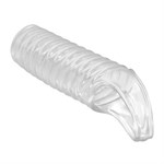 Прозрачная насадка на пенис с ребрышками и подхватом мошонки 519536