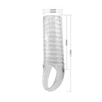 Прозрачная насадка на пенис с ребрышками и подхватом мошонки 519536
