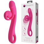 Розовый вибратор Beau с подвижным отростком-улиткой - 23 см. 520189