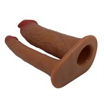 Темно-бежевый фаллопротез для двойного проникновения - 17,5 см. 522575