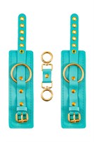 Голубые однослойные кожаные наручники 523528