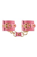 Розовые однослойные кожаные наручники 523529