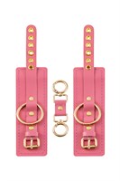 Розовые однослойные кожаные наручники 523529