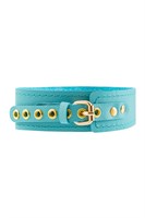 Голубой кожаный однослойный ошейник с прошивкой 523534