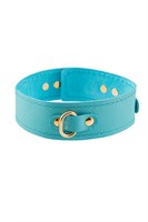 Голубой кожаный однослойный ошейник с прошивкой 523534