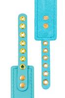 Голубой кожаный однослойный ошейник с прошивкой 523534