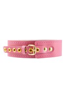 Розовый кожаный однослойный ошейник с прошивкой 523535