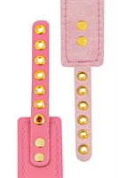 Розовый кожаный однослойный ошейник с прошивкой 523535