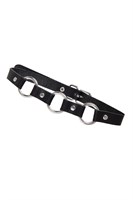 Черный кожаный чокер-ошейник с тремя кольцами 523581