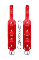 Красные кожаные наручники-браслеты со скруглёнными углами 523584