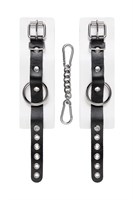 Бело-черные кожаные наручники с одним ремешком с люверсами 523588 Бело-черные кожаные наручники с одним ремешком с люверсами 523588