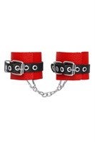 Красно-черные мягкие наручники с одним ремешком с люверсами 523597