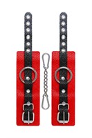 Красно-черные мягкие наручники с одним ремешком с люверсами 523597