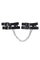 Черные кожаные оковы из двух ремешков 523598