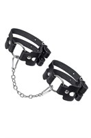 Черные кожаные оковы из двух ремешков 523598