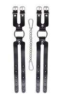 Черные кожаные оковы из двух ремешков 523598